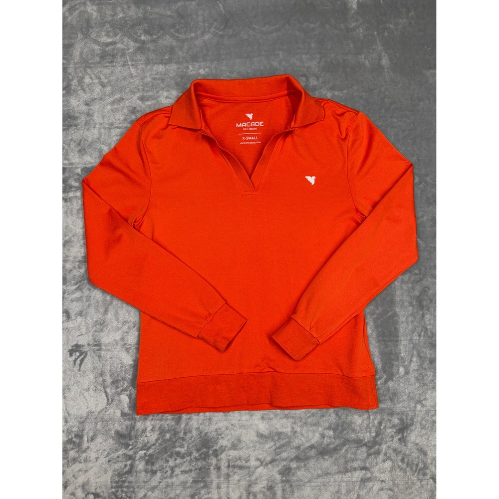 Macade Golf Ella Knit Top Orange Long Sleeve Polo V-Neck Women XS
